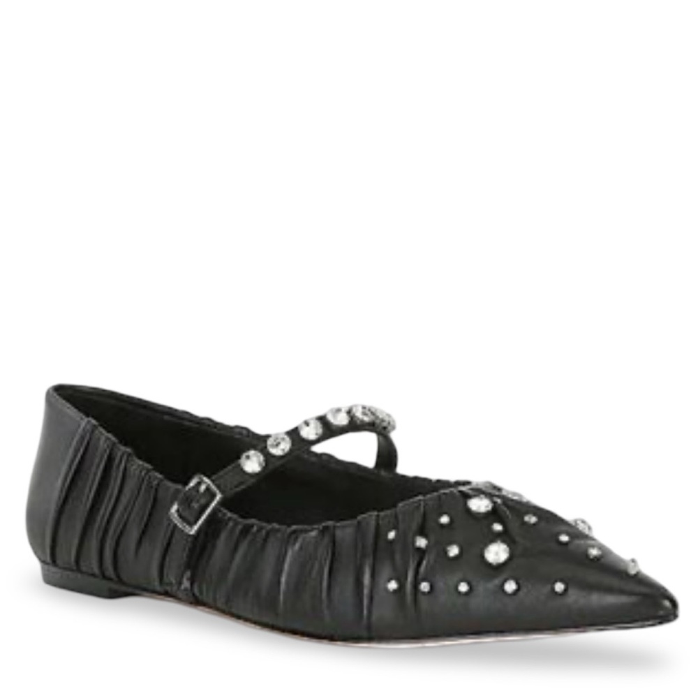 NWOB $129 x Jennifer Sumko Lyssa Lou Leather Studded Mary Jane Flats - Black
